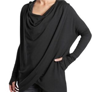 Athleta Purana Wrap Sweatshirt Womens Small Black Thumbhole Athletic Yoga Gym